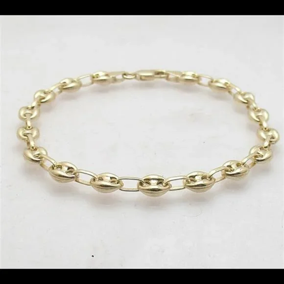 7" Puffed Mariner Anchor Link Bracelet 14K Yellow Gold Plated Sterling Silver 7m